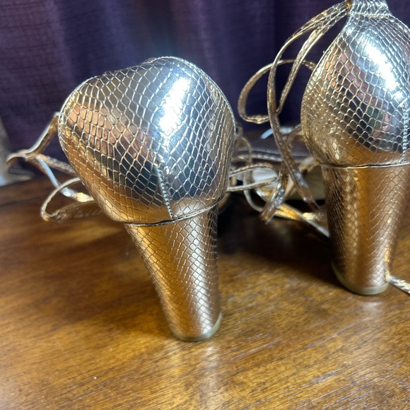 Gold Strappy Women's Sandals - Picture 4 of 10